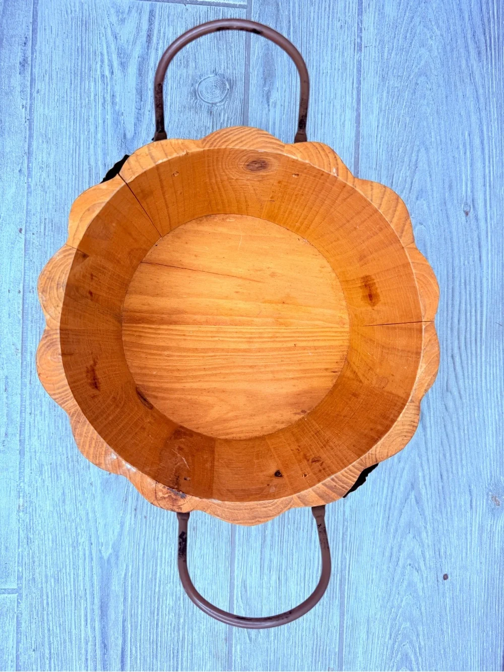 Pier 1 Wooden Pumpkin Bowl Basket Metal Handles Leaf Fall Design decoration